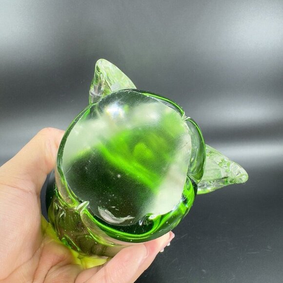 Heavy Glass Elephant Figurine Paperweight With Clear Green Spots Trunk Up Lucky - Picture 10 of 16